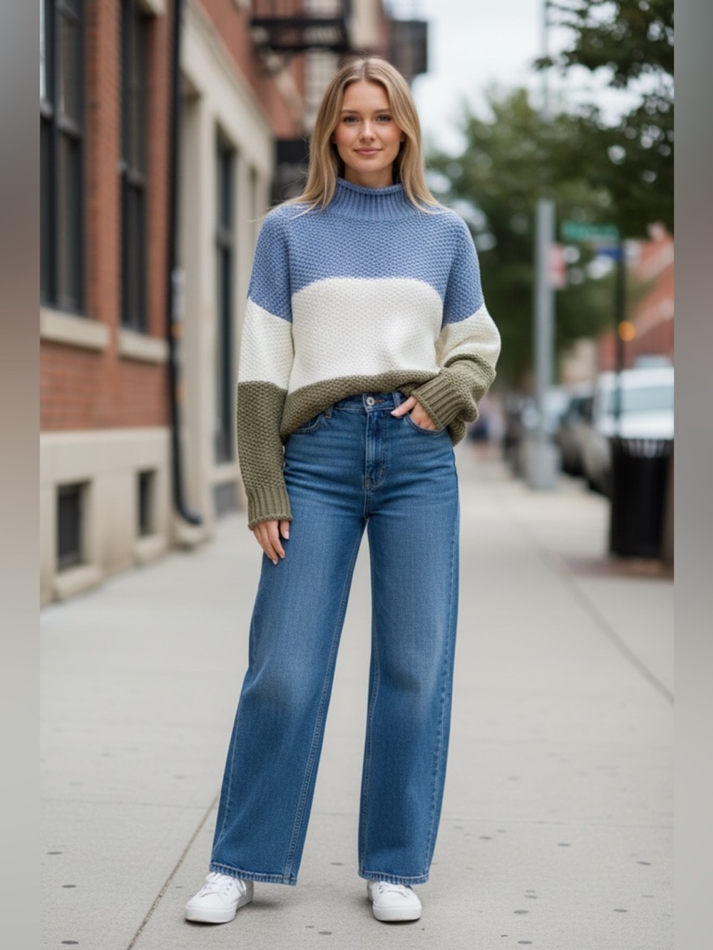 SAODIMALLSU SLOUCHY STYLE TURTLENECK STRIPED SWEATER - Picture 2 of 12
